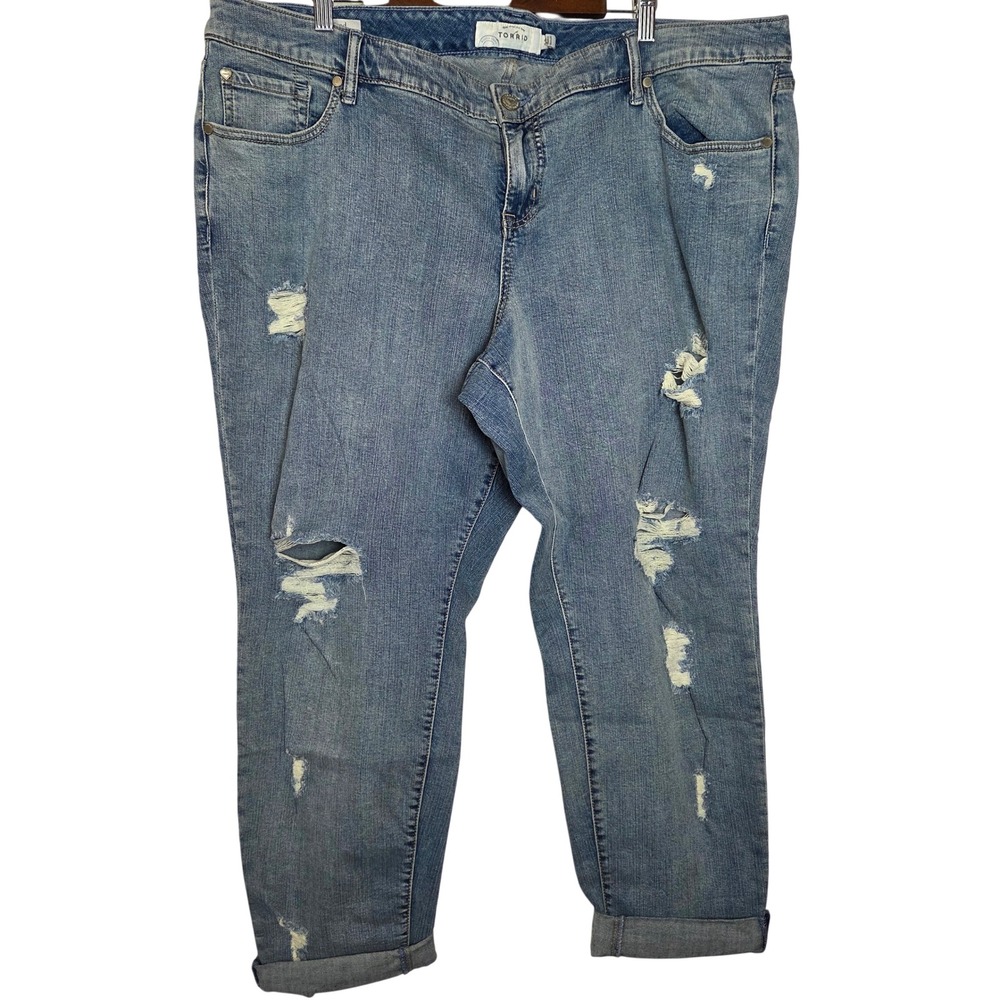 Torrid Boyfriend Jeans Distressed Ripped Cuffed Relaxed Fit Plus Size‎ 22